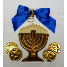 Menorah and Gelt made with Kosher Chocolate