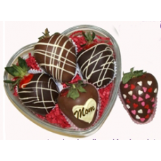 Fresh Strawberries w/ Chocolate in a  Glass Heart Container 